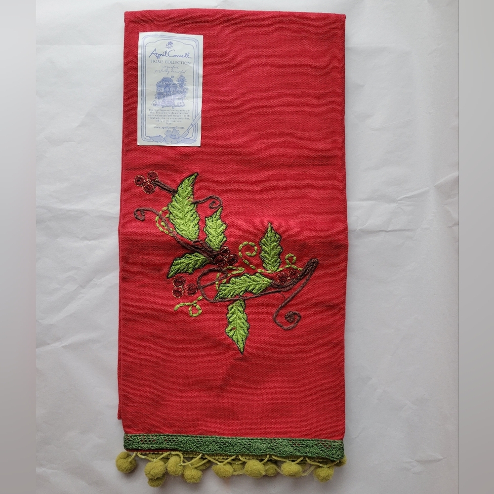 April cornell tea towel holly berry red